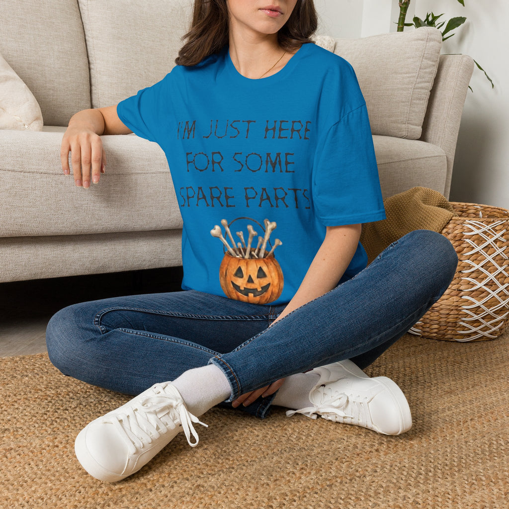 Halloween Pumpkin Jack-o'-Lantern Adult T-Shirt — "I'm Just Here For Some Spare Parts"
