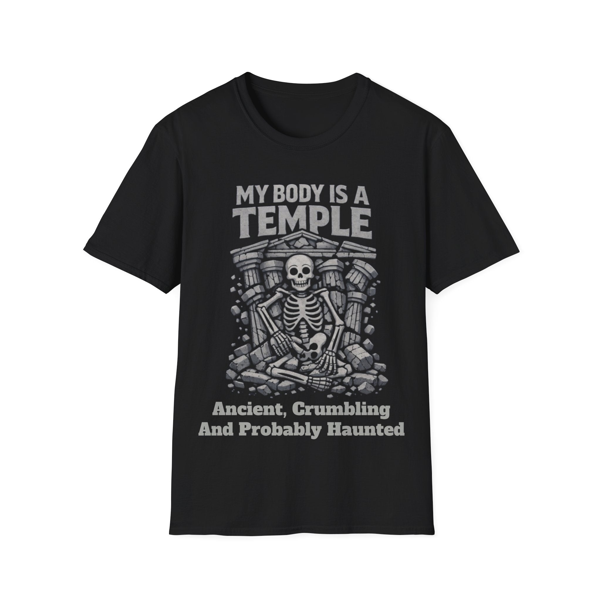Temple Skeleton Adult T-Shirt — "My Body Is a Temple" Vintage Gothic Tee