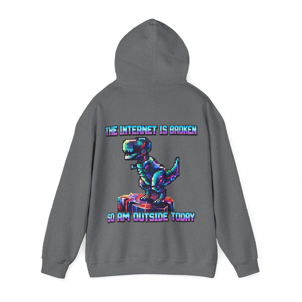 Retro Pixel Dino Adult Hoodie - "The Internet Is Broken So I’m Outside Today"