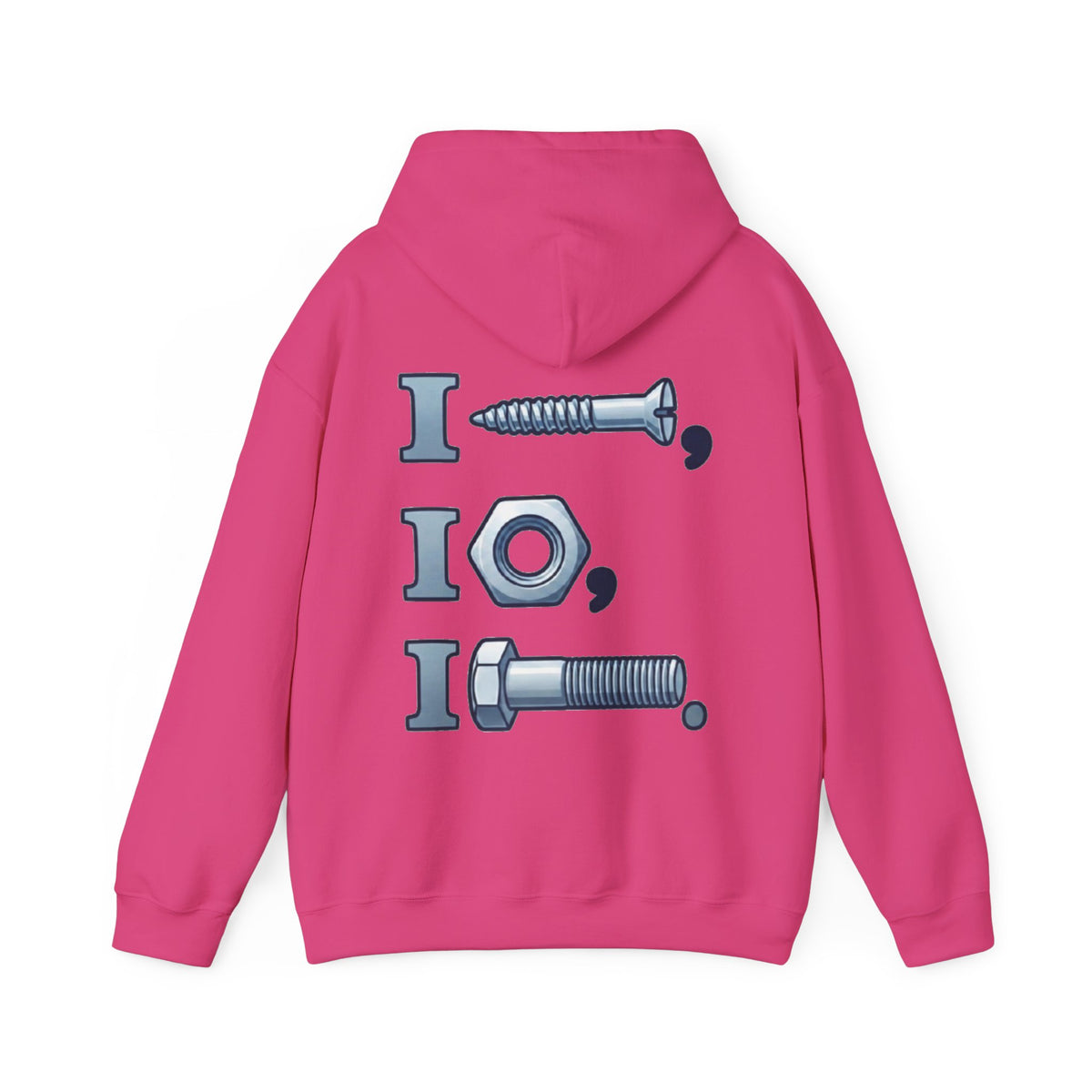 Screw, Nut, Bolt Adult Hoodie — Mechanical Pun Graphic Hooded Sweatshirt