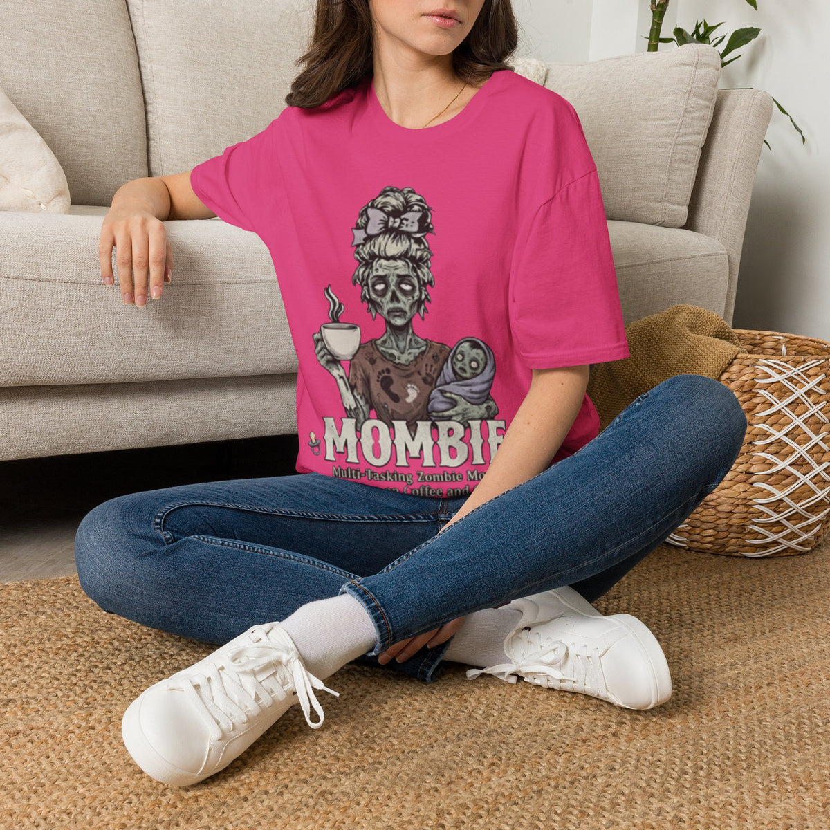 Mombie Adult T-Shirt – Funny Zombie Coffee Tee for Halloween & Horror Fans