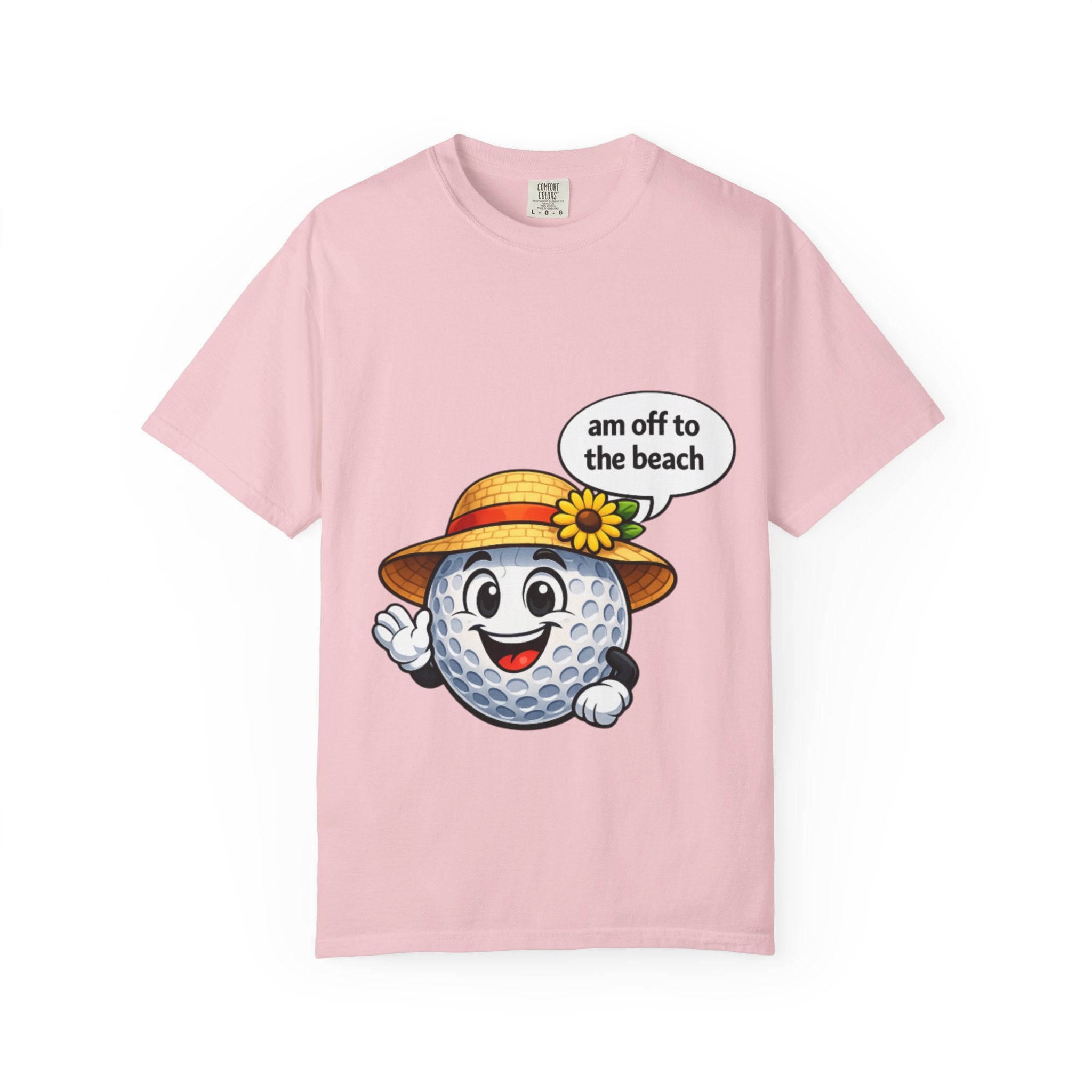 Golf Ball Graphic Tee — "am off to the beach" Cute Summer Golf T-Shirt