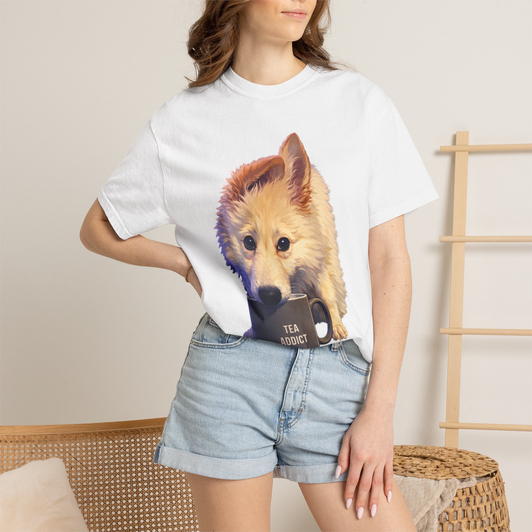 Tea Addict Puppy tee | Tyra Illustration Adult T-Shirt