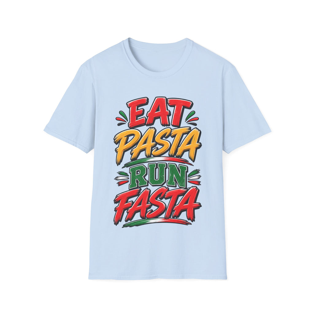 Eat Pasta Run Fasta Adult T-Shirt — Funny Italian Food & Running Graphic Tee