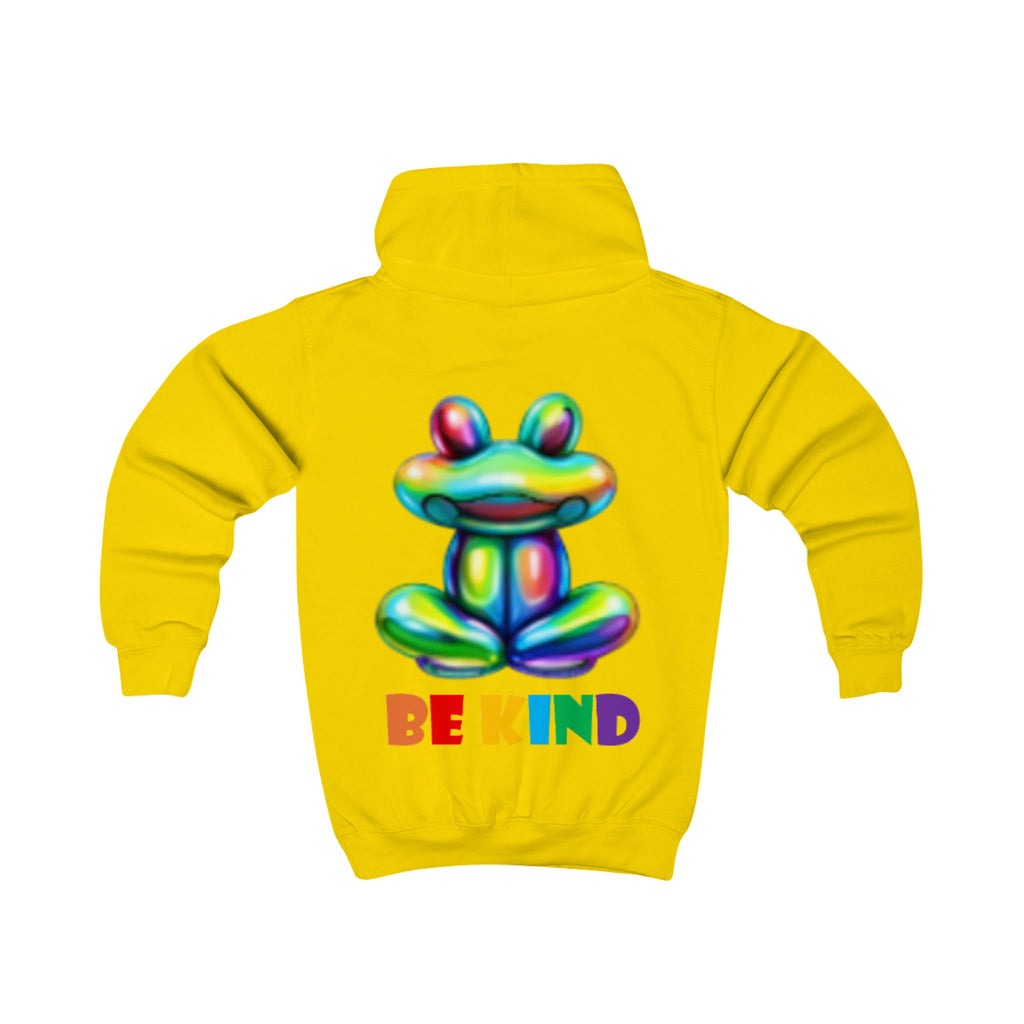 Colorful Balloon Frog BE KIND kids hoodie | Children's Hooded Sweatshirt