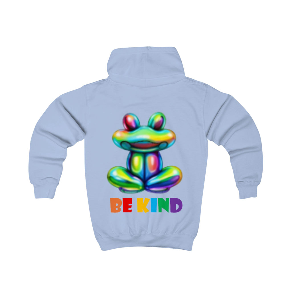 Colorful Balloon Frog BE KIND kids hoodie | Children's Hooded Sweatshirt