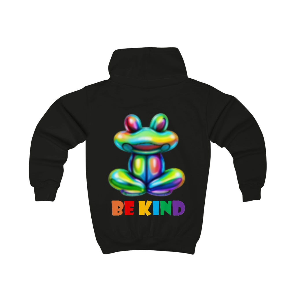 Colorful Balloon Frog BE KIND kids hoodie | Children's Hooded Sweatshirt