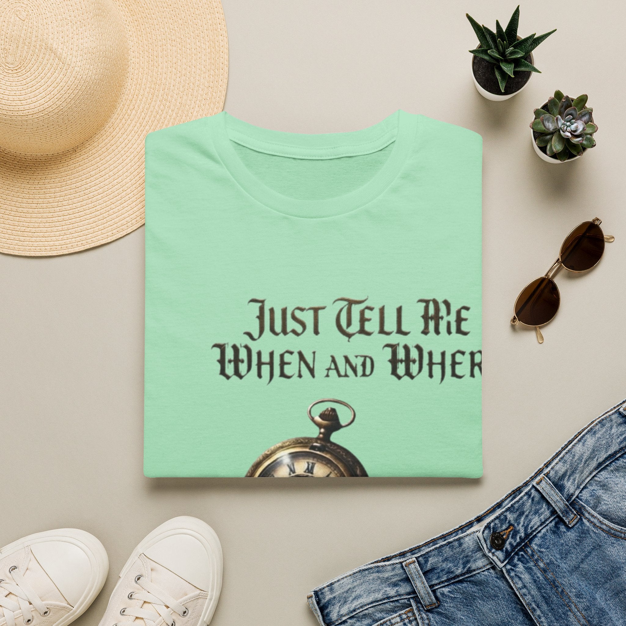 Pocket Watch Adult T-Shirt — "Just Tell Me When and Where" Vintage Timepiece Tee