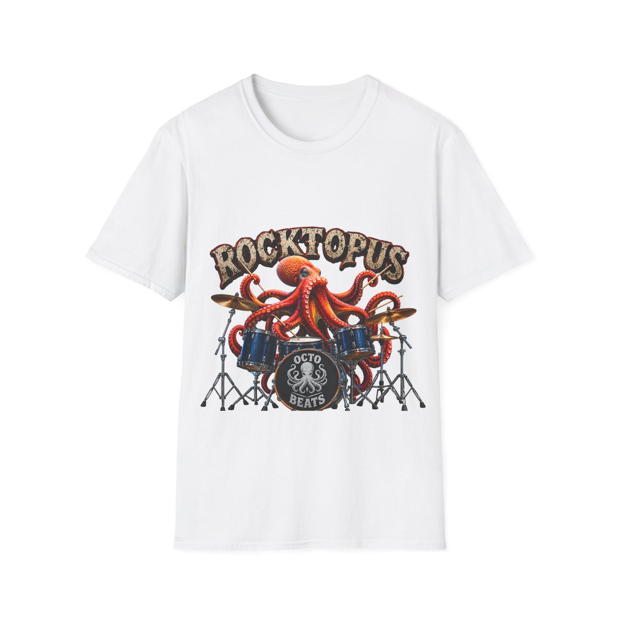 Rocktopus Drummer Adult T-Shirt — Octopus Band Vintage Rock Tee