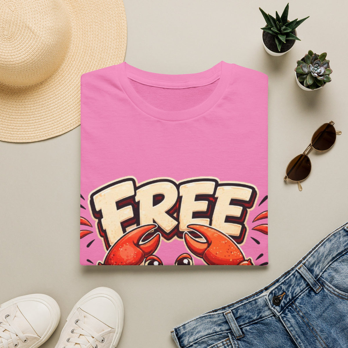 Free Crabs Adult T-Shirt — Funny Seafood Beach Graphic Tee