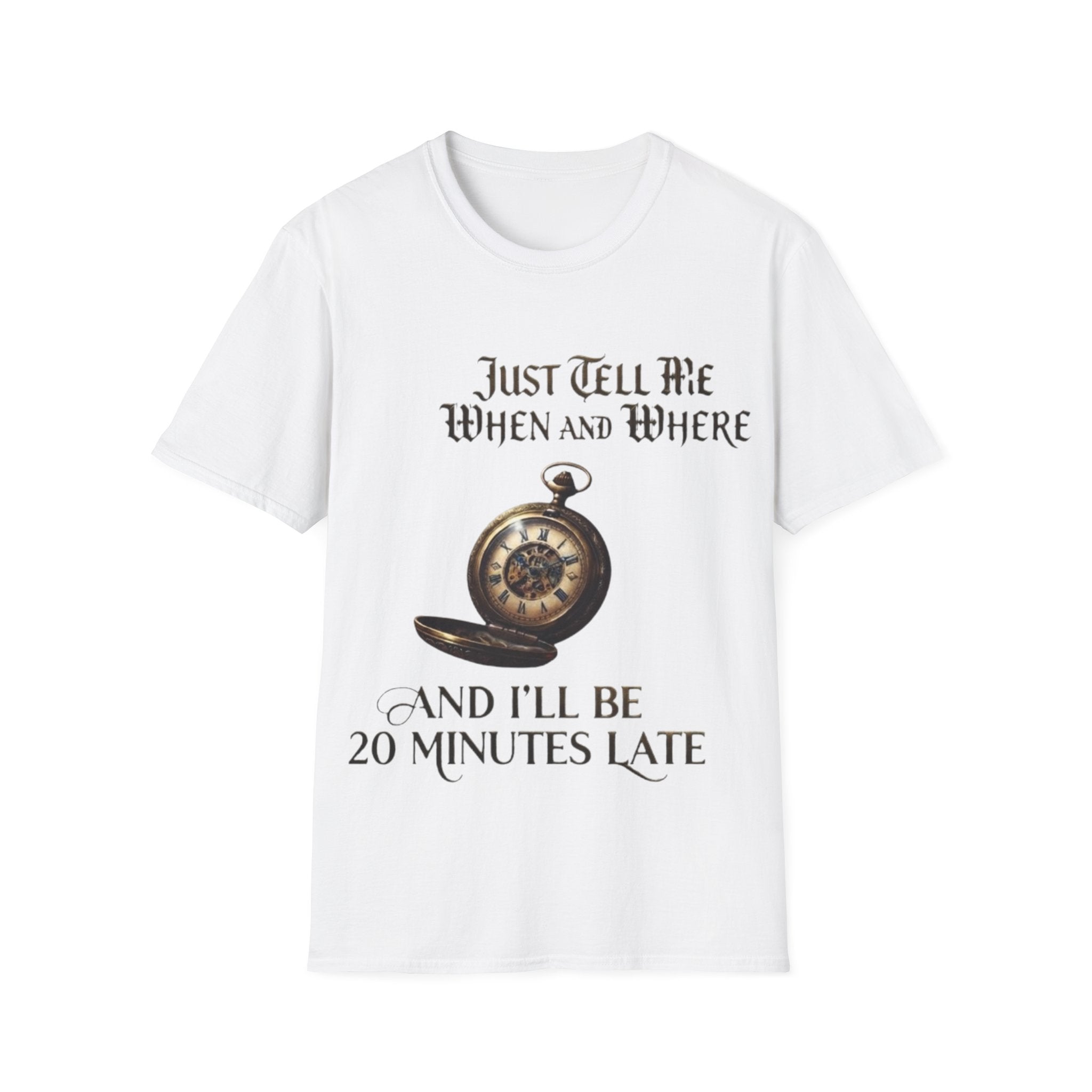 Pocket Watch Adult T-Shirt — "Just Tell Me When and Where" Vintage Timepiece Tee