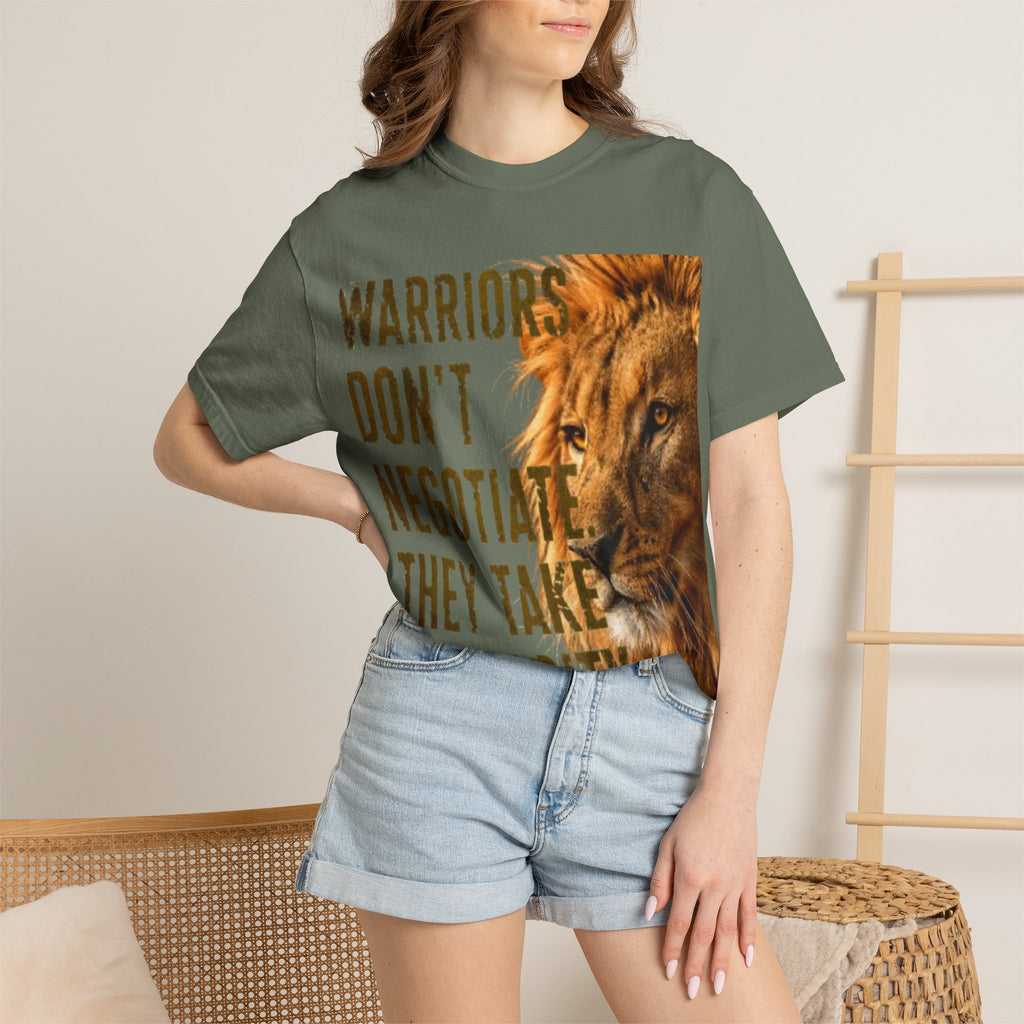 Warriors Don't Negotiate Lion Graphic Adult T-Shirt — Bold Motivational Tee