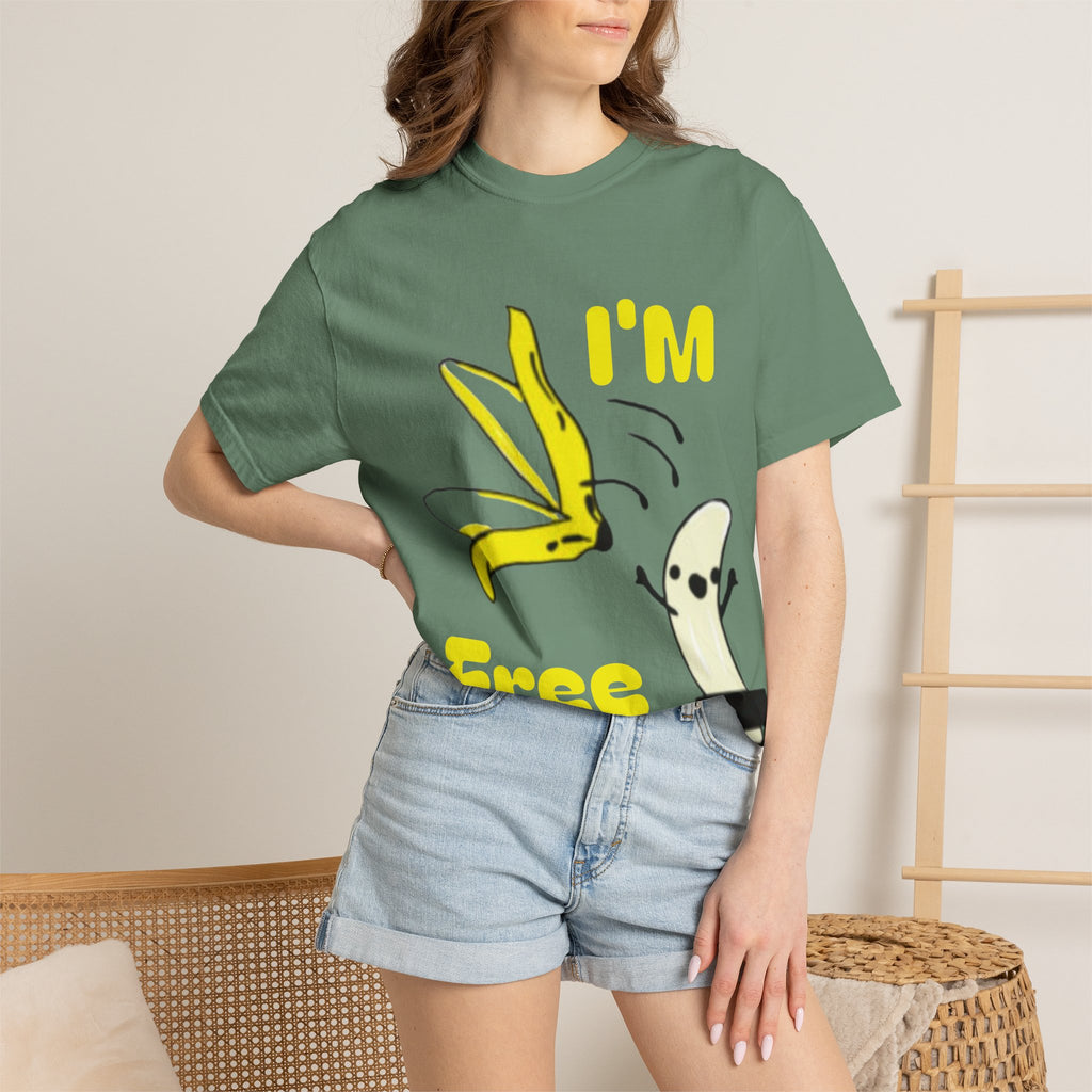 Banana Skateboard Adult T-Shirt — "I’m Free" Cute Skateboarding Banana Graphic Tee