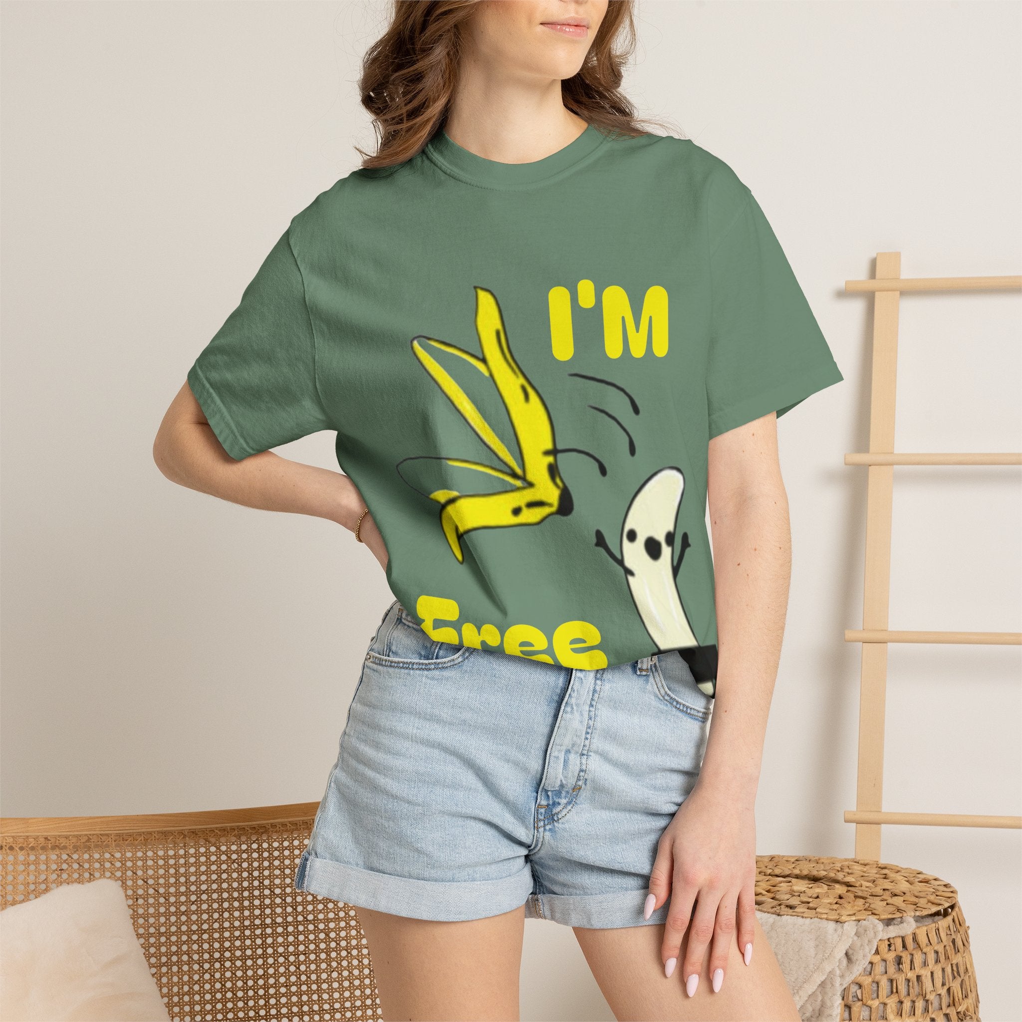 Banana Skateboard Adult T-Shirt — "I’m Free" Cute Skateboarding Banana Graphic Tee