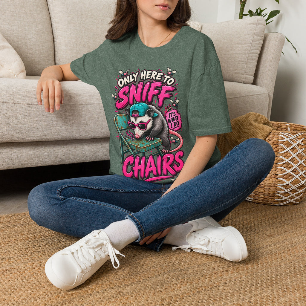 Adult T-Shirt — "Only Here to Sniff Chairs" Cute Ferret Graphic Tee