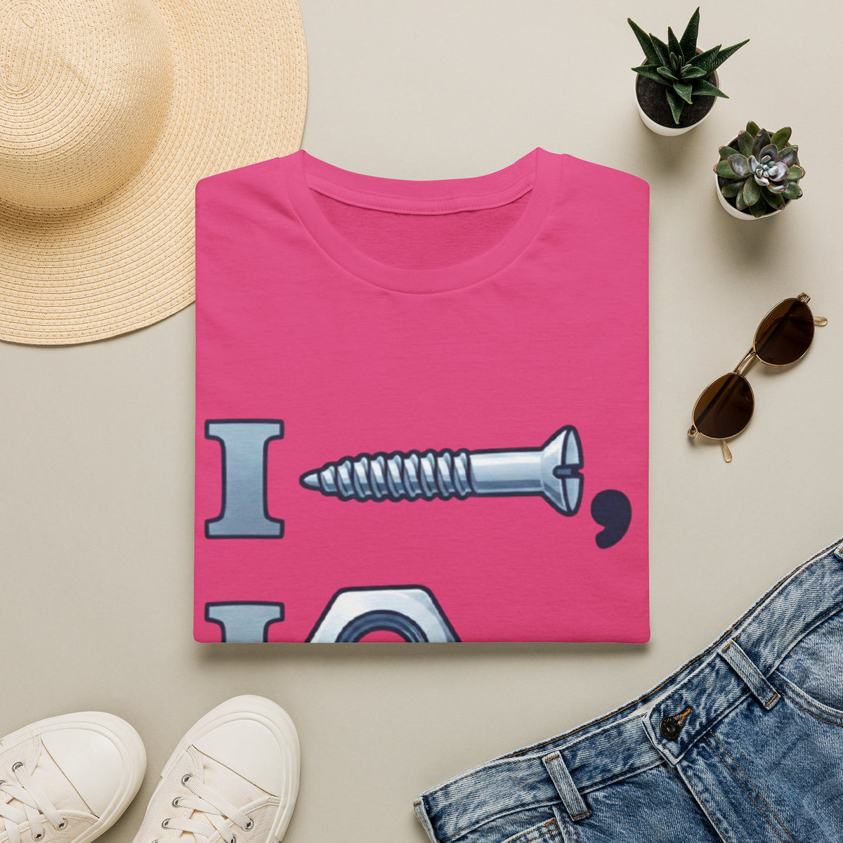Screw, Nut & Bolt Graphic Adult T-Shirt — I (screw), I (nut), I (bolt) Novelty Tee