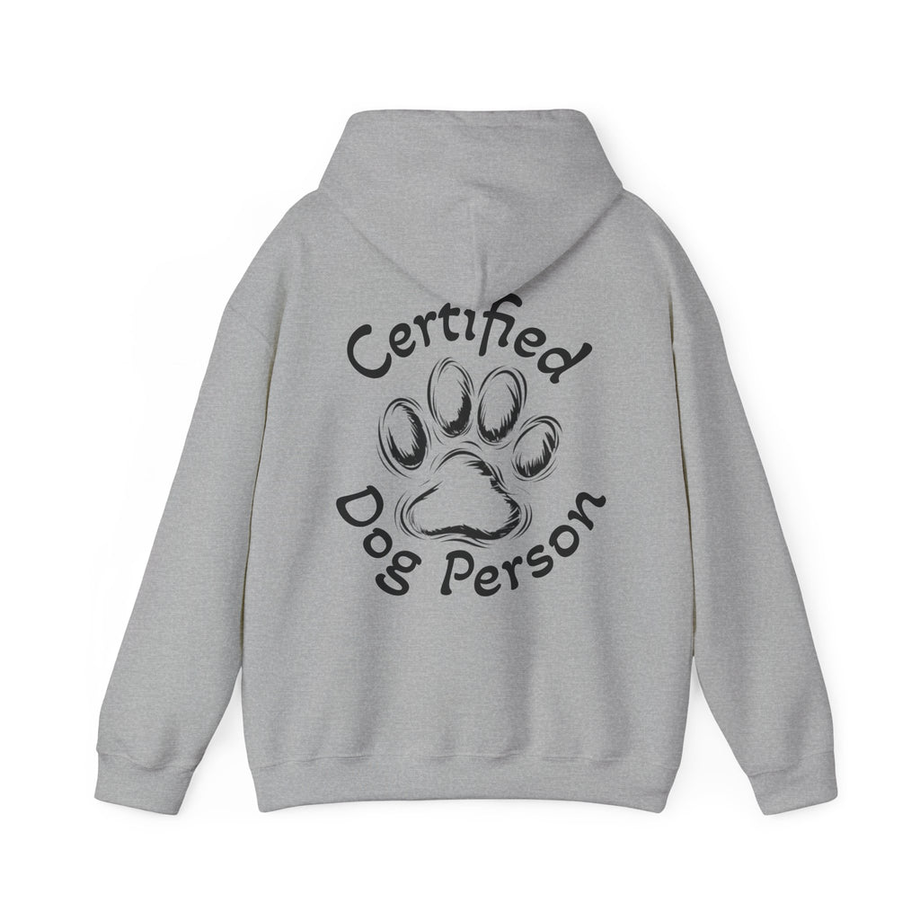Certified Dog Person Adult Hoodie - Paw Print Graphic Dog Lover Sweatshirt