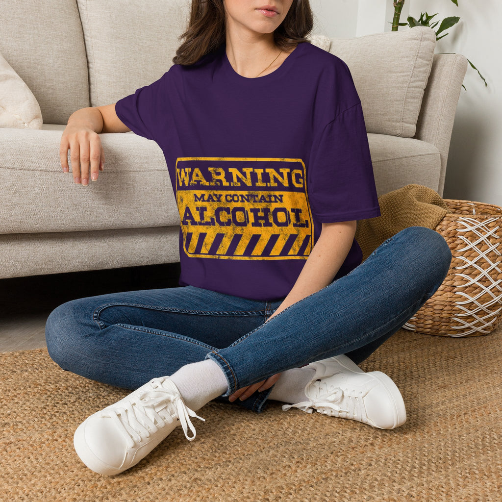 Adult T-Shirt — "WARNING: May Contain Alcohol" Distressed Graphic Tee