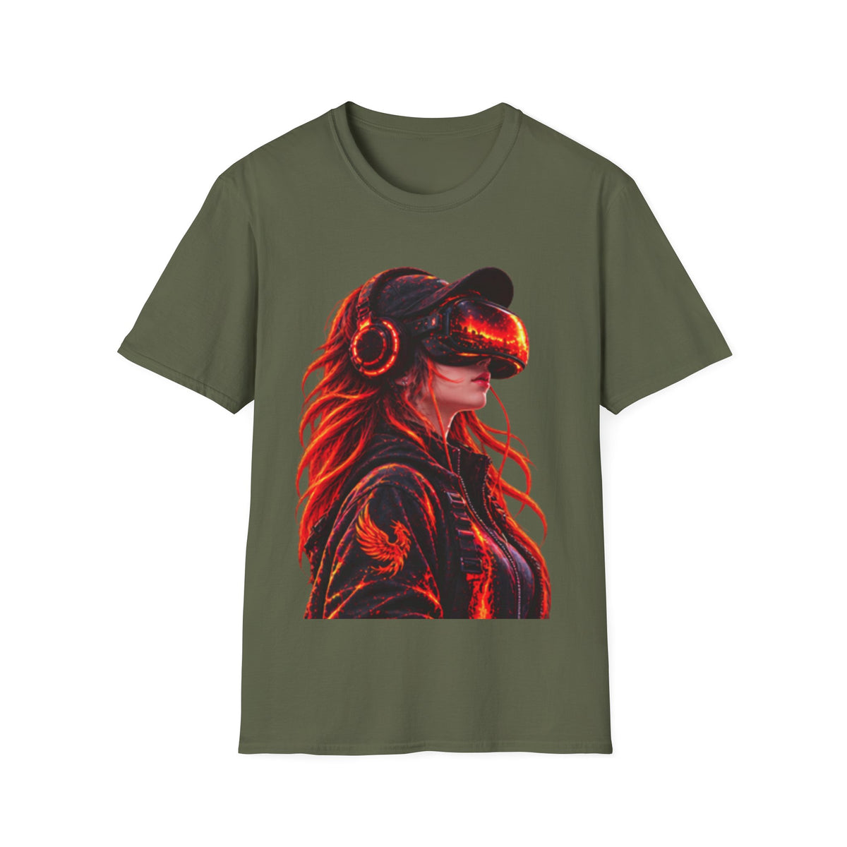 VR Girl Graphic Adult T-Shirt — Neon Cyberpunk Virtual Reality Tee