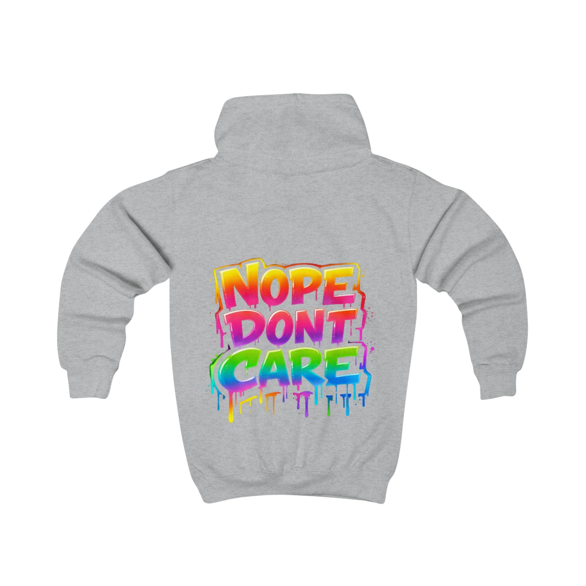 Kids Hoodie - 'Nope Don't Care' Rainbow Graffiti Pullover