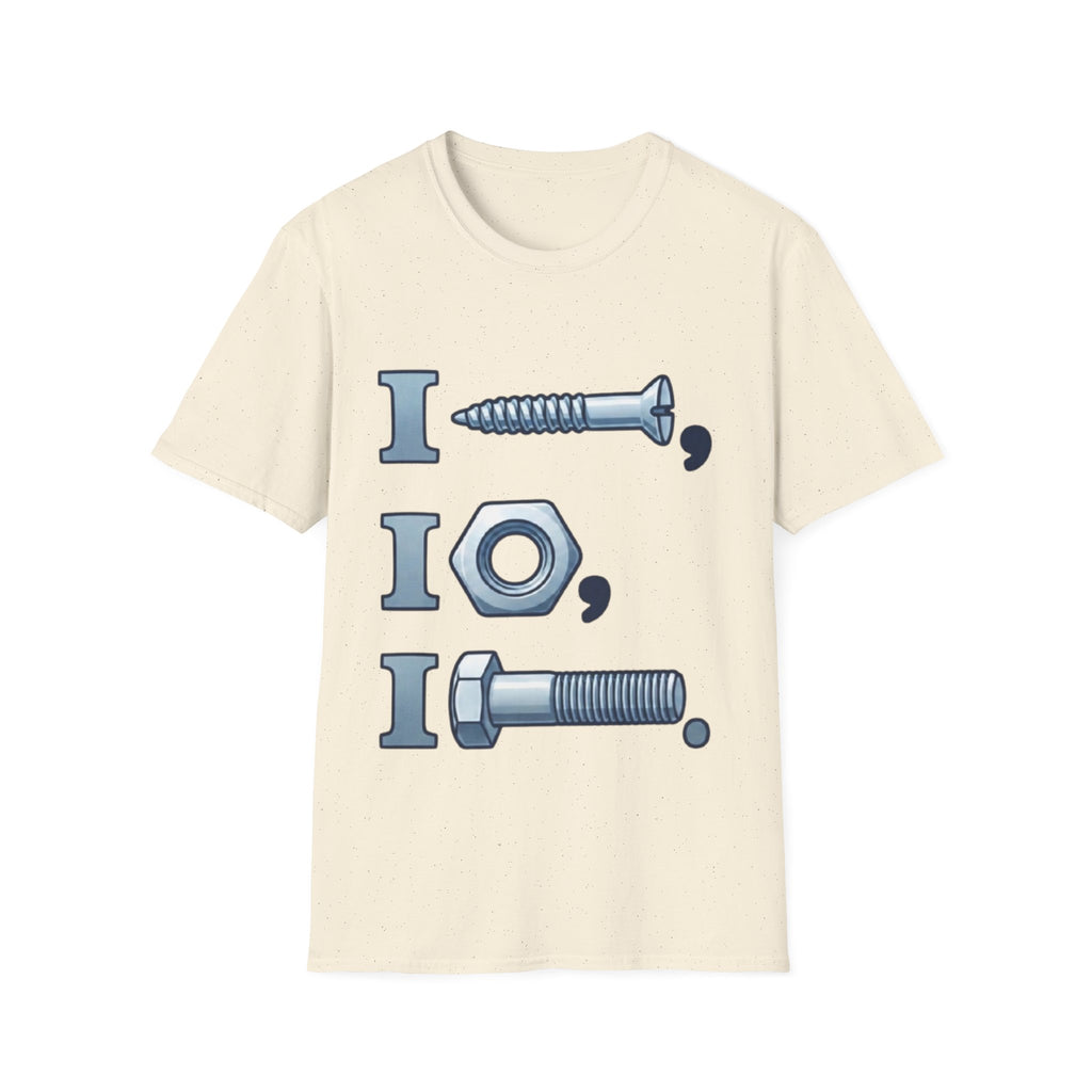 Screw, Nut & Bolt Graphic Adult T-Shirt — I (screw), I (nut), I (bolt) Novelty Tee
