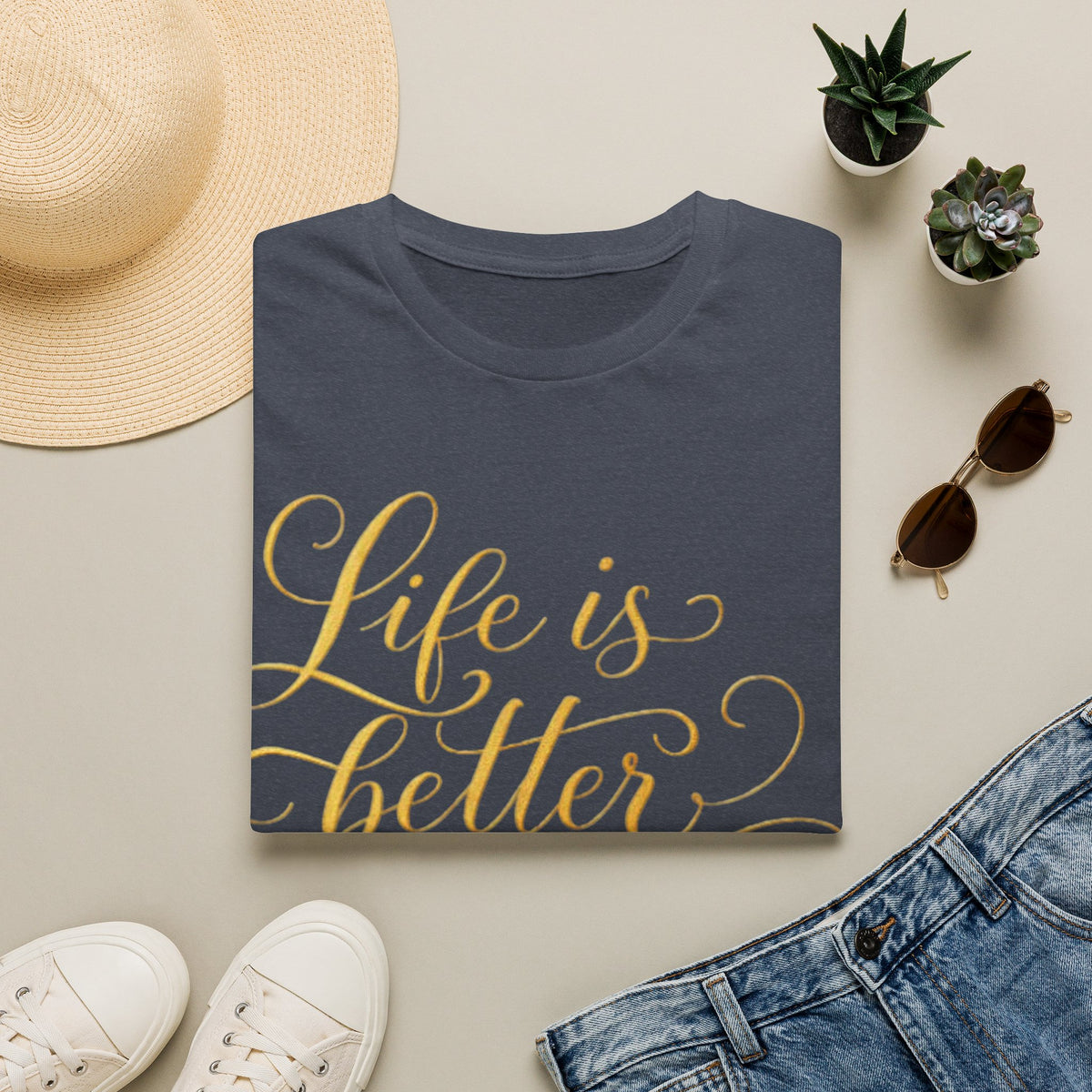Adult T-Shirt — "Life is Better with Friends" Gold Script Tee