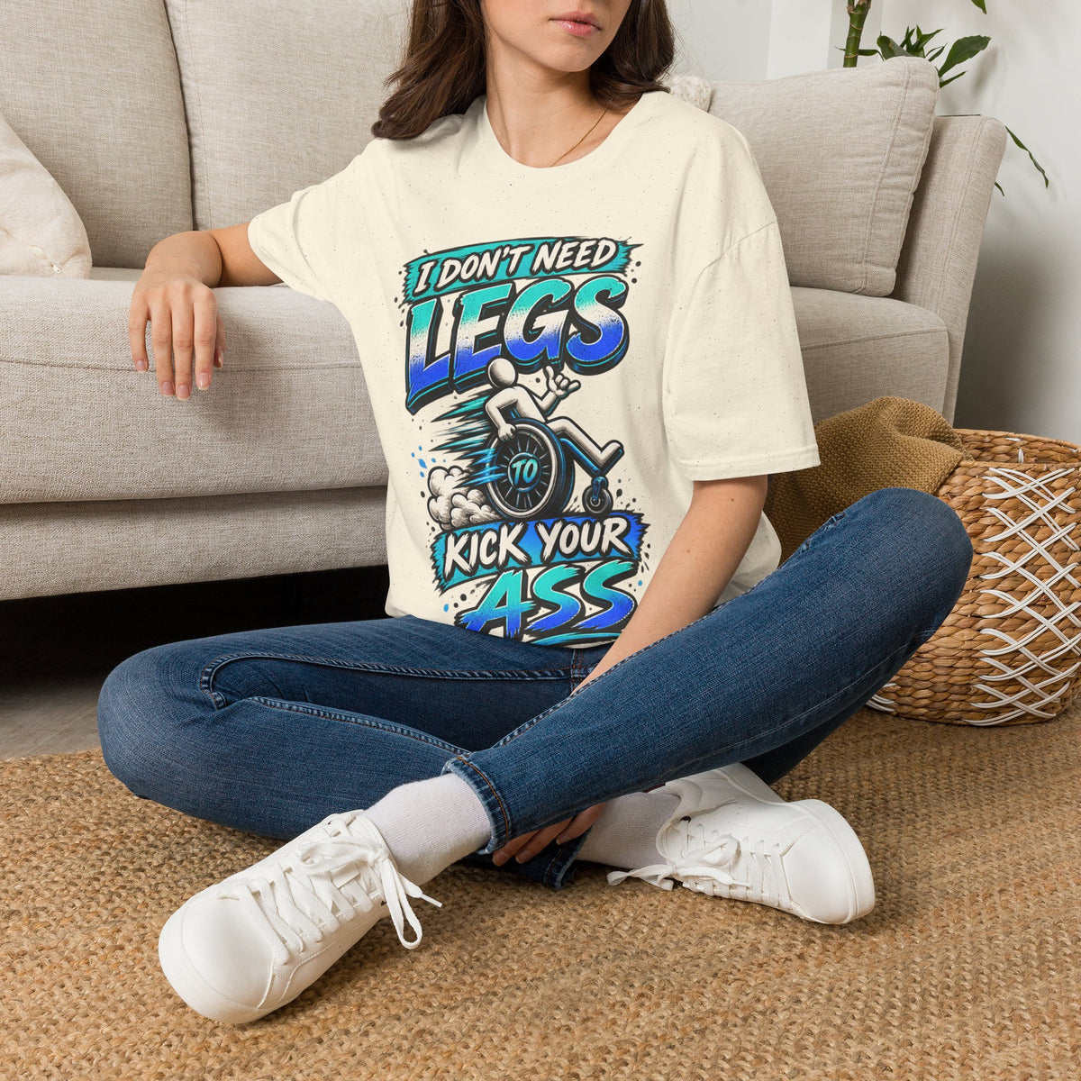 I Don't Need Legs to Kick Your Ass Adult T-Shirt — Funny Wheelchair Disability Pride Tee
