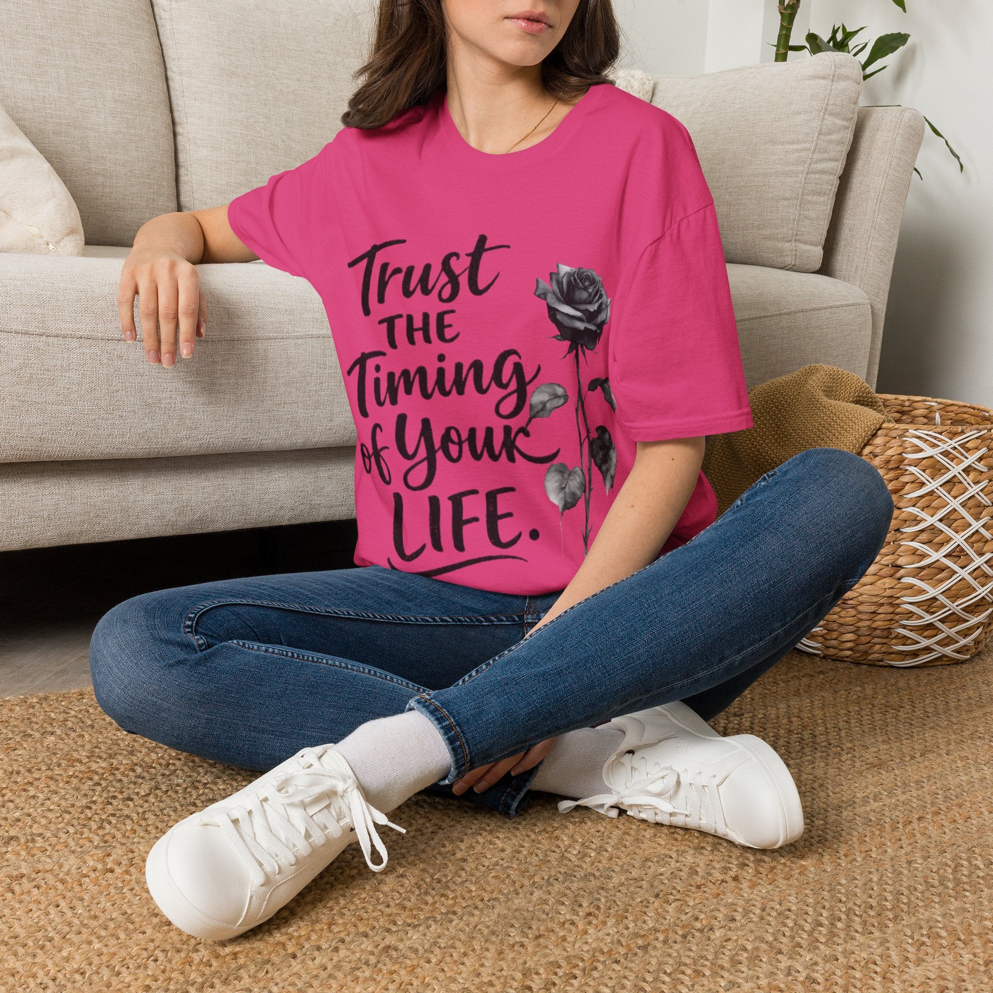 Trust the Timing of Your Life Adult T-Shirt – Inspirational Floral Tee