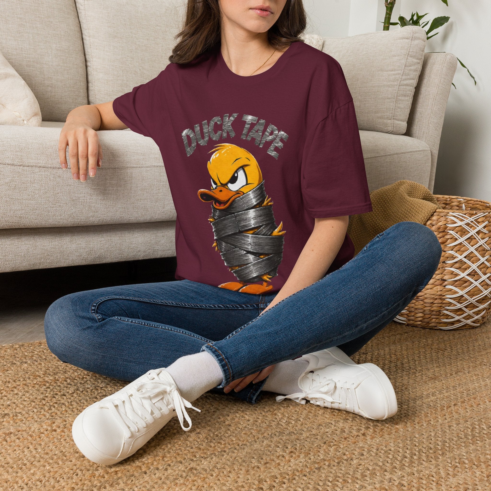Duck Tape Adult T-Shirt — Funny Angry Duck Wrapped in Duct Tape Graphic Tee