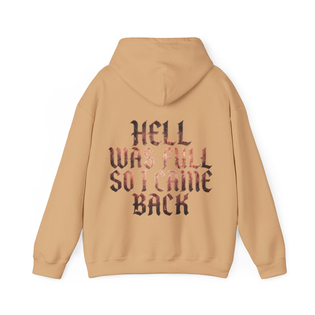 Hell Was Full Adult Hoodie — Gothic Quote Back Print Pullover