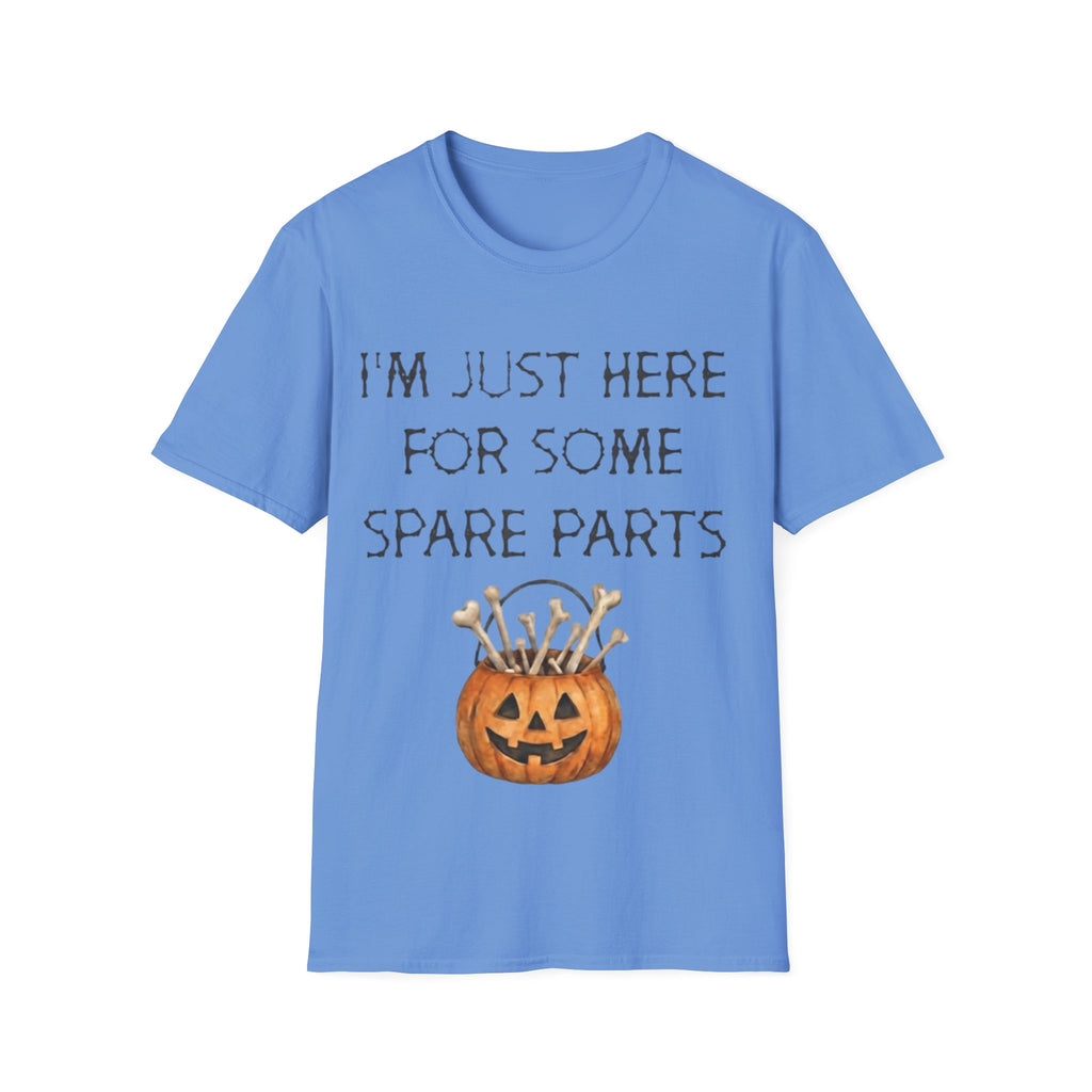 Halloween Pumpkin Jack-o'-Lantern Adult T-Shirt — "I'm Just Here For Some Spare Parts"
