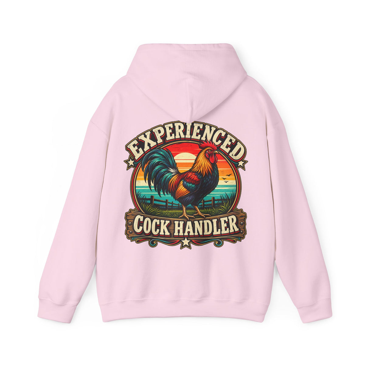 Adult Hoodie — "Experienced Cock Handler" Vintage Rooster Farm Humor Pullover