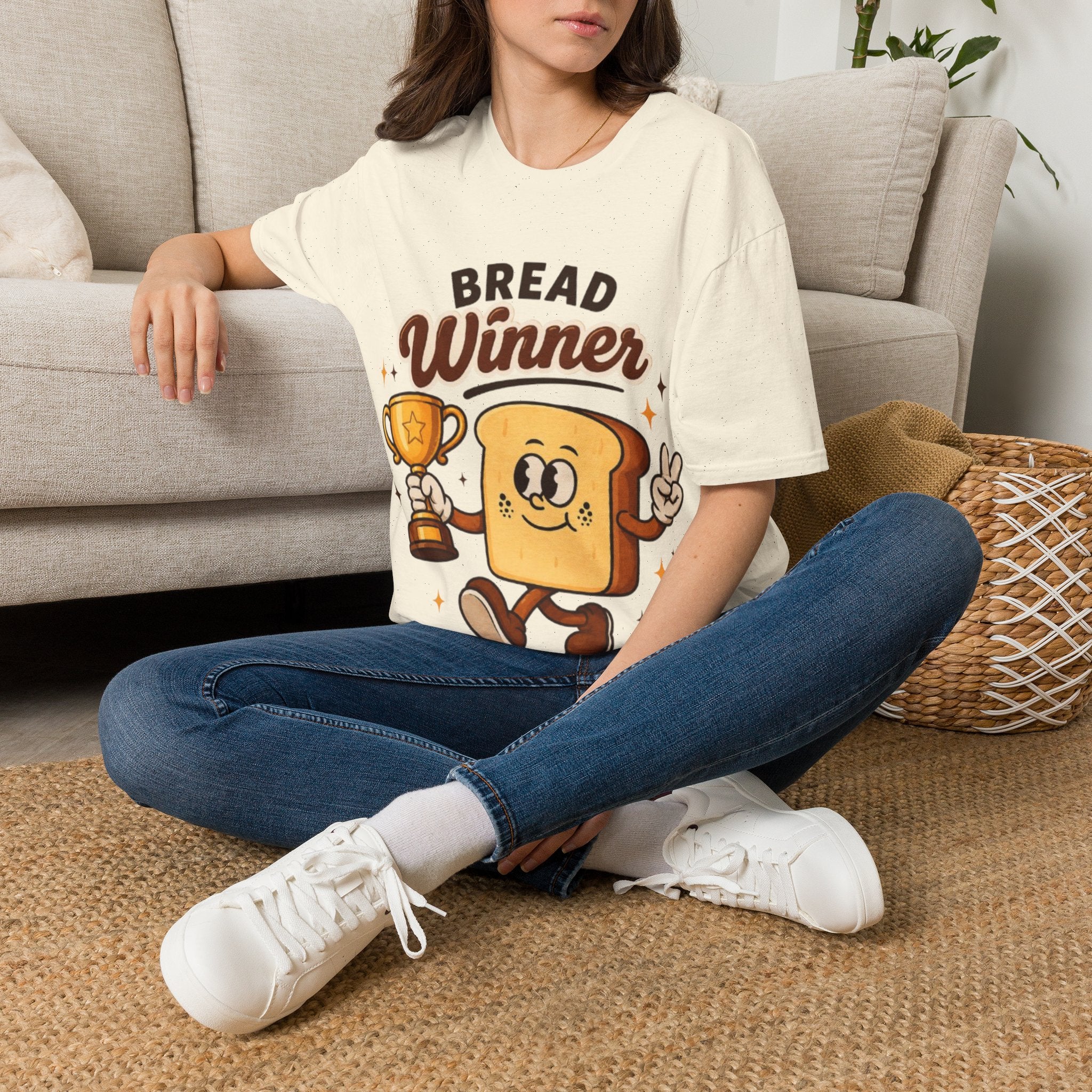 Bread Winner Adult T‑Shirt — Funny Toast Cartoon Tee for Bakers & Breakfast Lovers