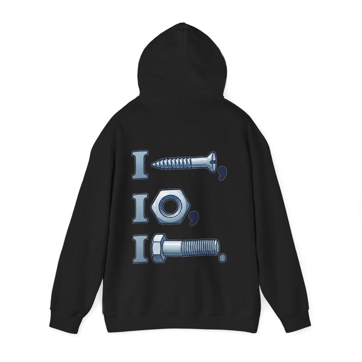 Screw, Nut, Bolt Adult Hoodie — Mechanical Pun Graphic Hooded Sweatshirt