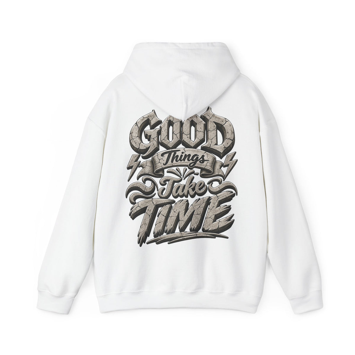 Good Things Take Time Adult Hoodie — Motivational Graphic Back Print