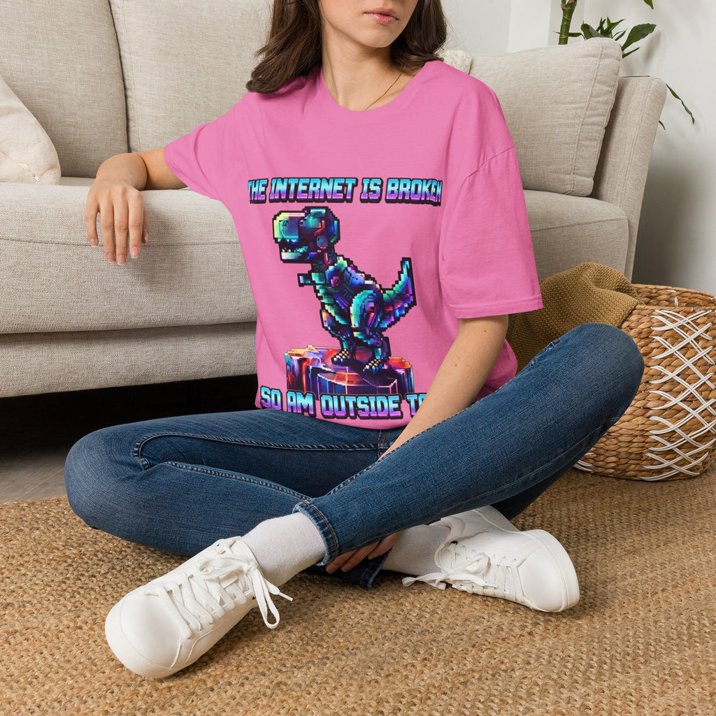 Internet Is Broke Adult  T-Shirt — Retro Pixel Dino "So Am I" Graphic Tee