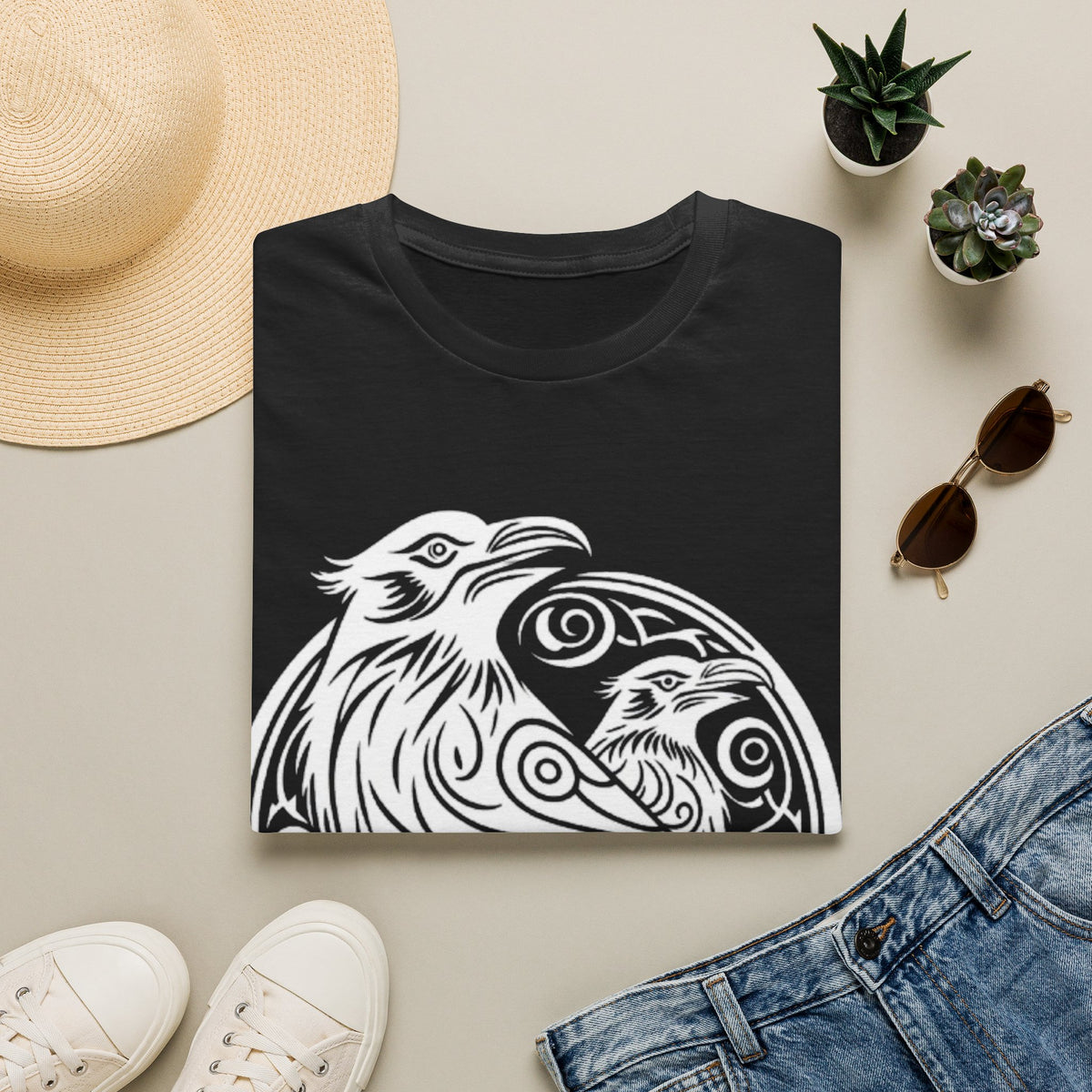 Odens Raven's Tribal Art Adult T-Shirt — Huginn and Muninn