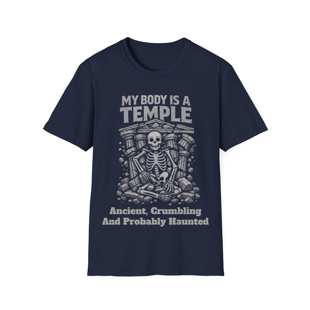 Temple Skeleton Adult T-Shirt — "My Body Is a Temple" Vintage Gothic Tee