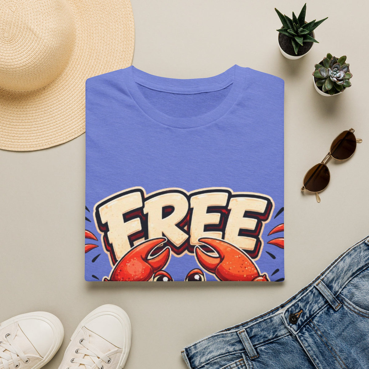 Free Crabs Adult T-Shirt — Funny Seafood Beach Graphic Tee