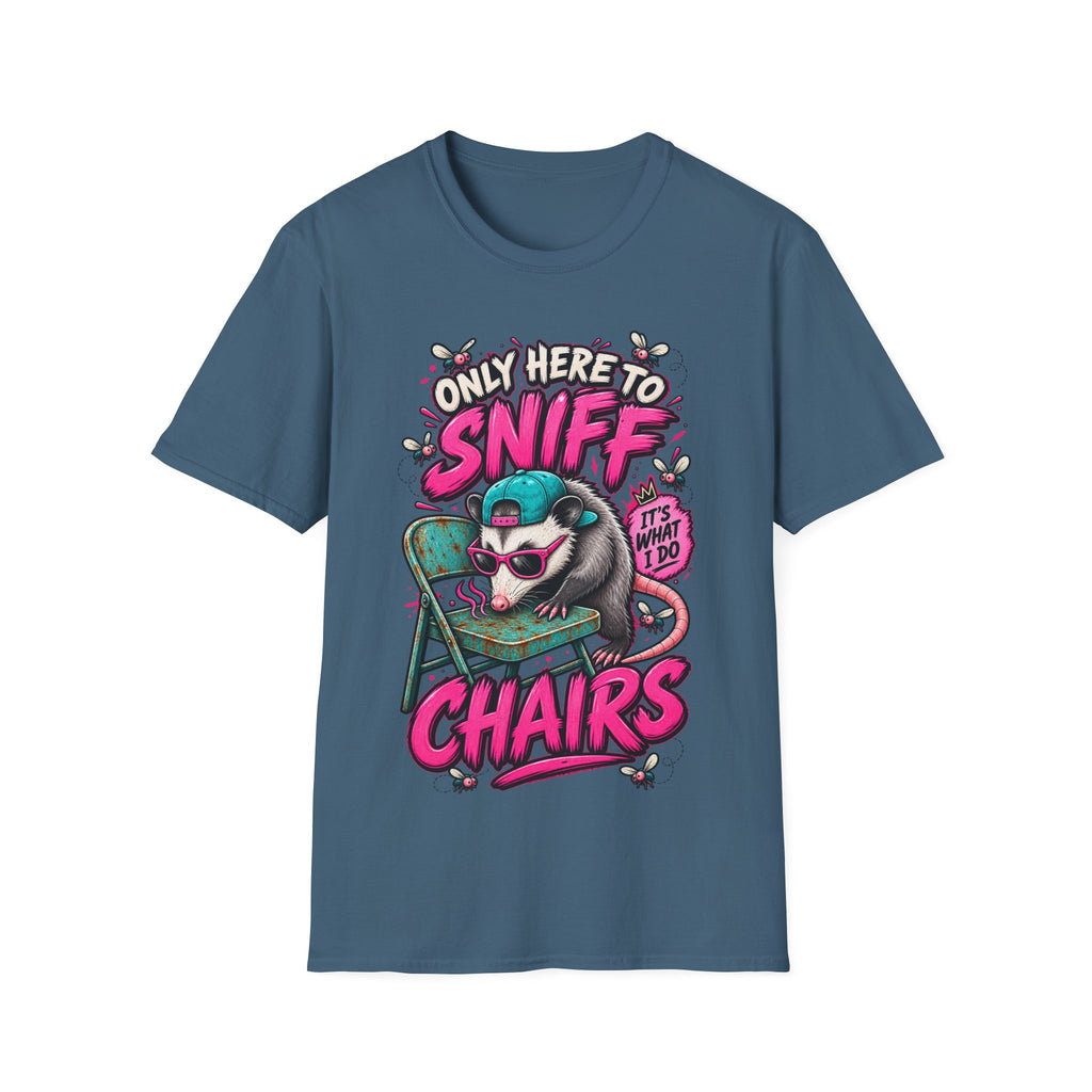 Adult T-Shirt — "Only Here to Sniff Chairs" Cute Ferret Graphic Tee