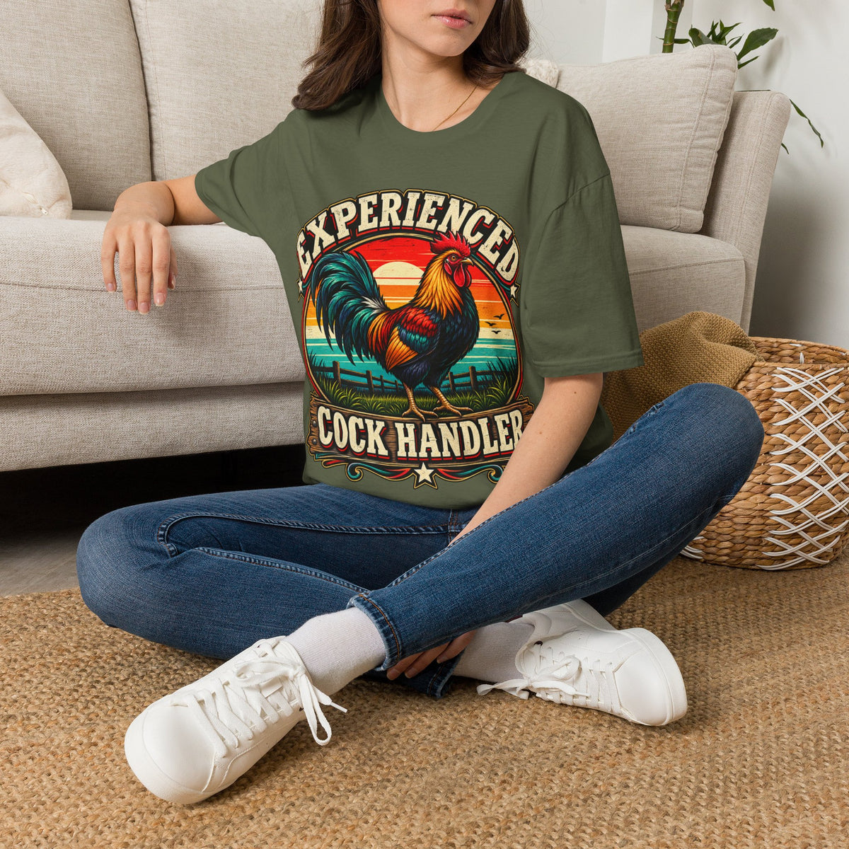 Experienced Cock Handler Adult T-Shirt — Retro Rooster Graphic Tee