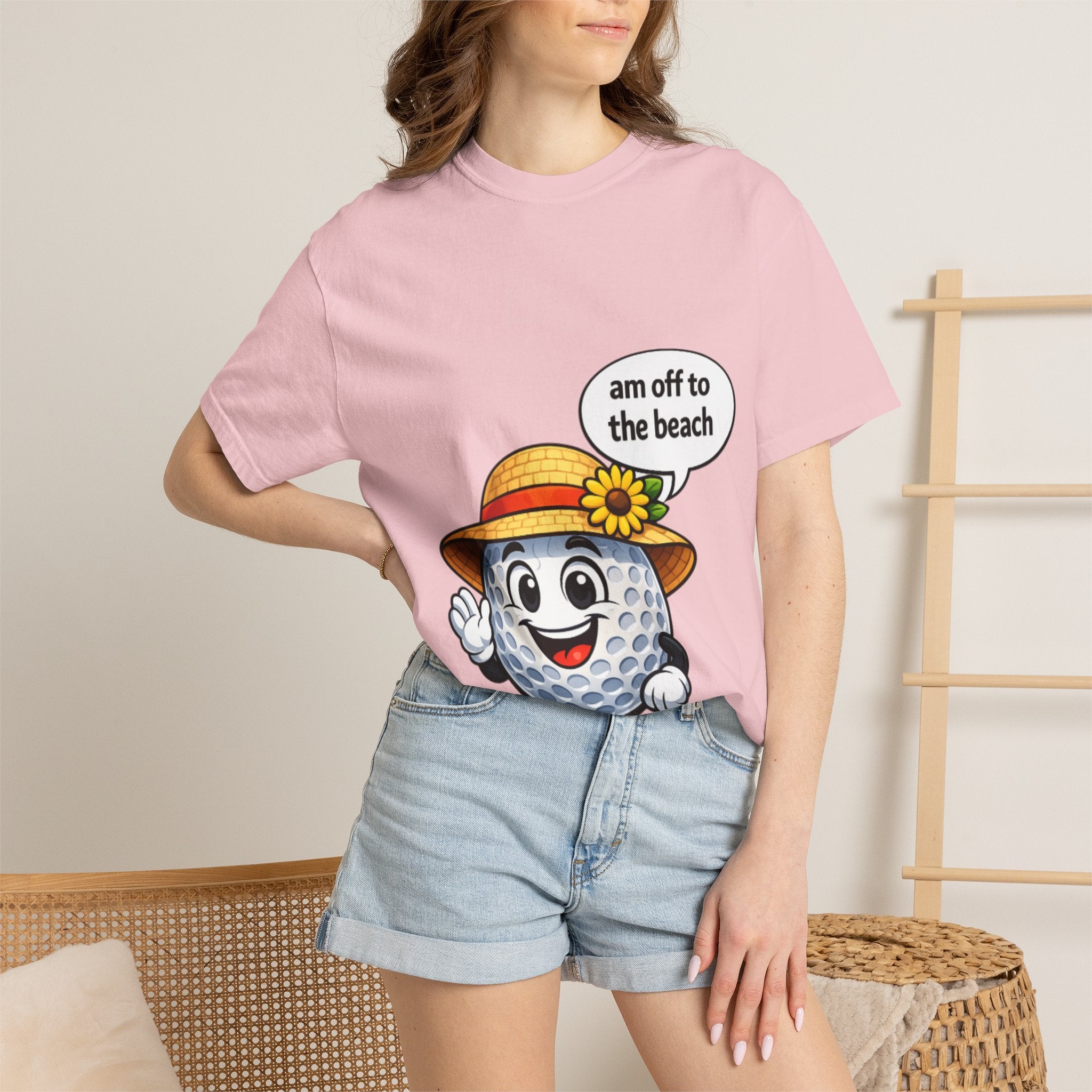Golf Ball Graphic Tee — "am off to the beach" Cute Summer Golf T-Shirt