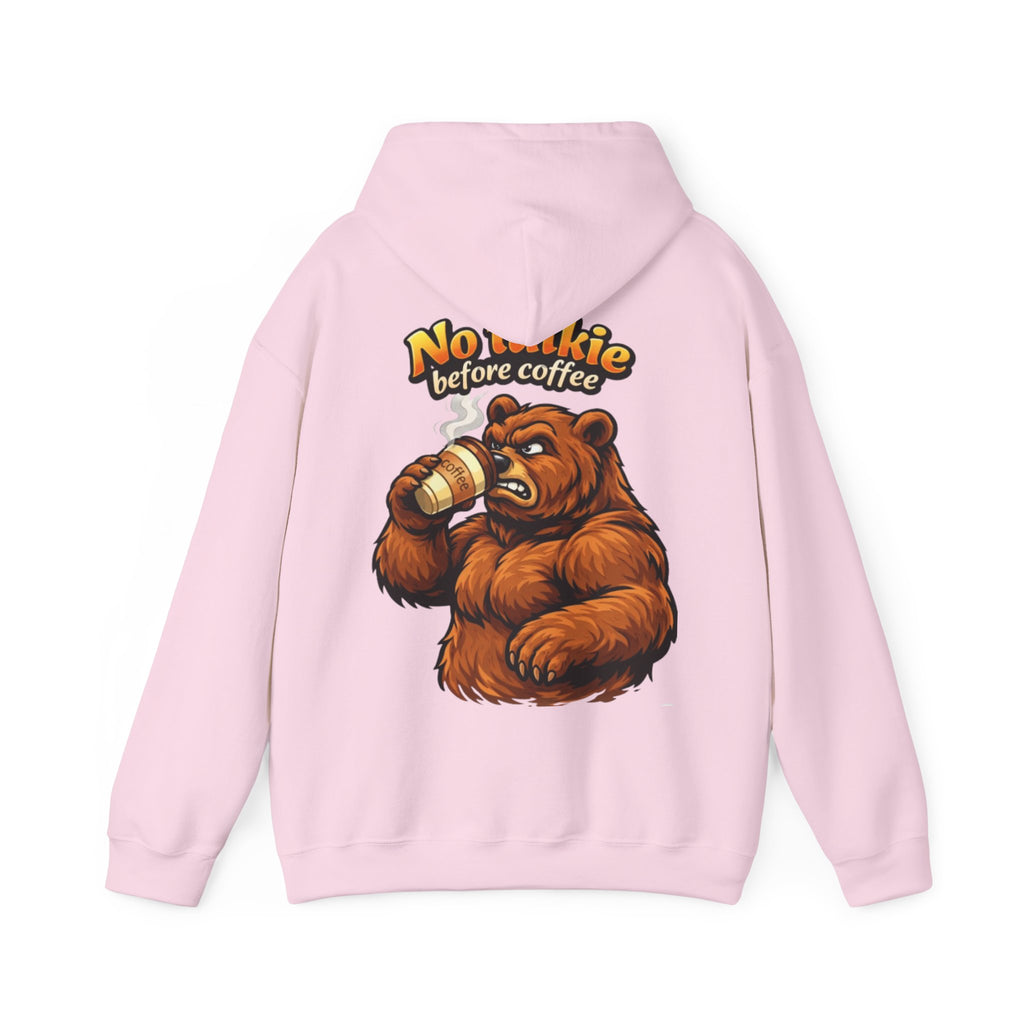Adult Hoodie — "No Huggie Before Coffee" Bear Coffee Lover Pullover