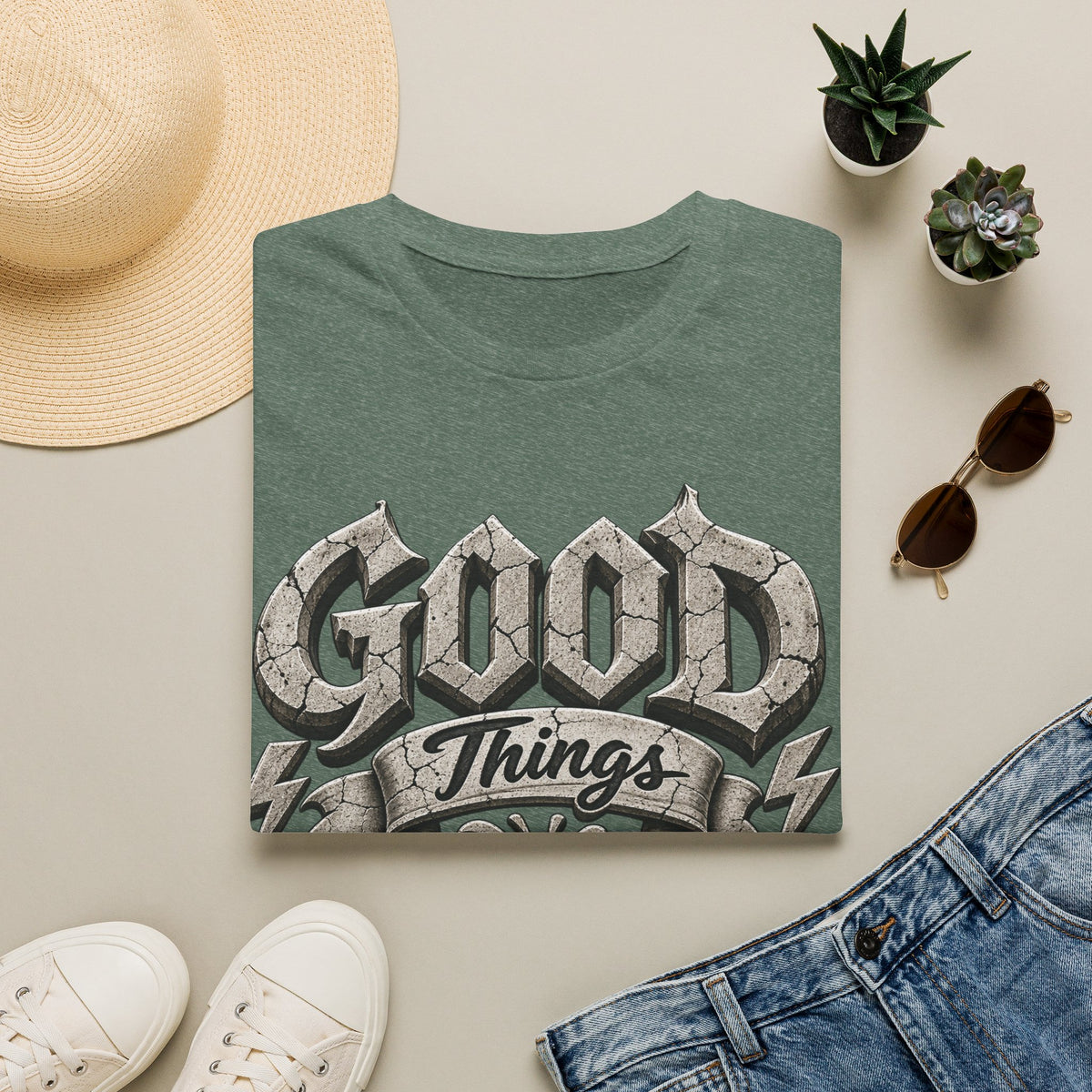 Adult T-Shirt — 'Good Things Take Time' Vintage Script Graphic Tee