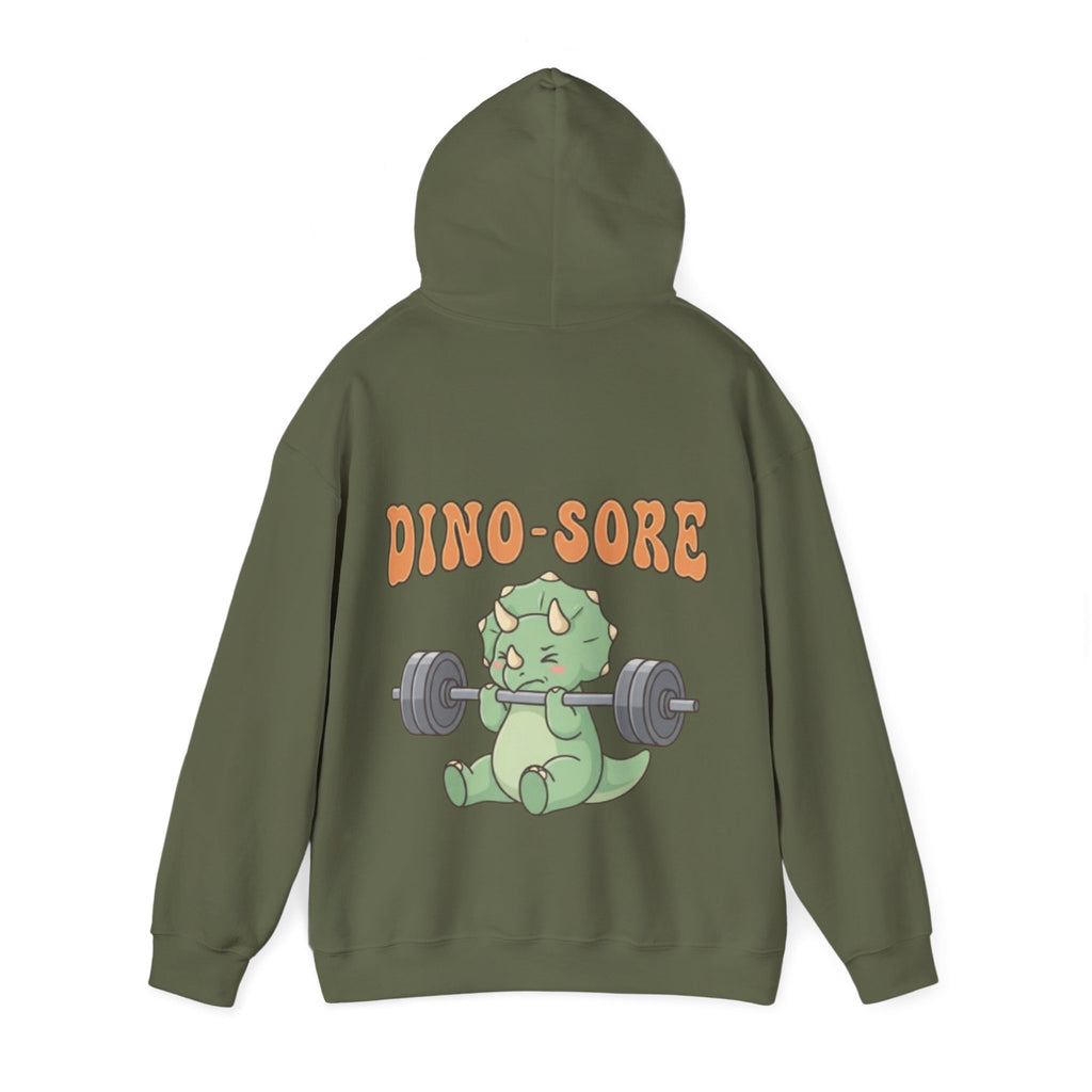 Dino-Sore Adult Hoodie — Cute Triceratops Weightlifting Sweatshirt