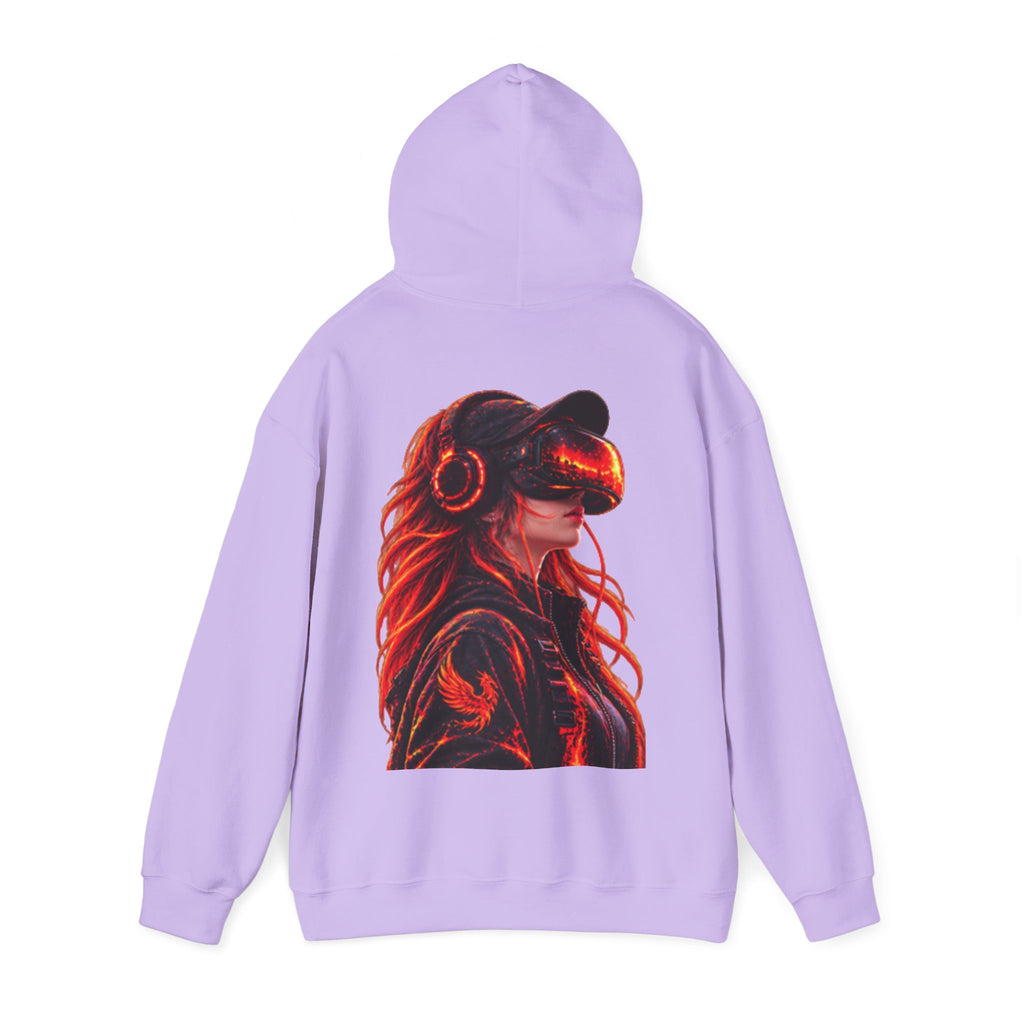 VR Headset Adult Hoodie — Futuristic Gamer Portrait Graphic Hooded Sweatshirt