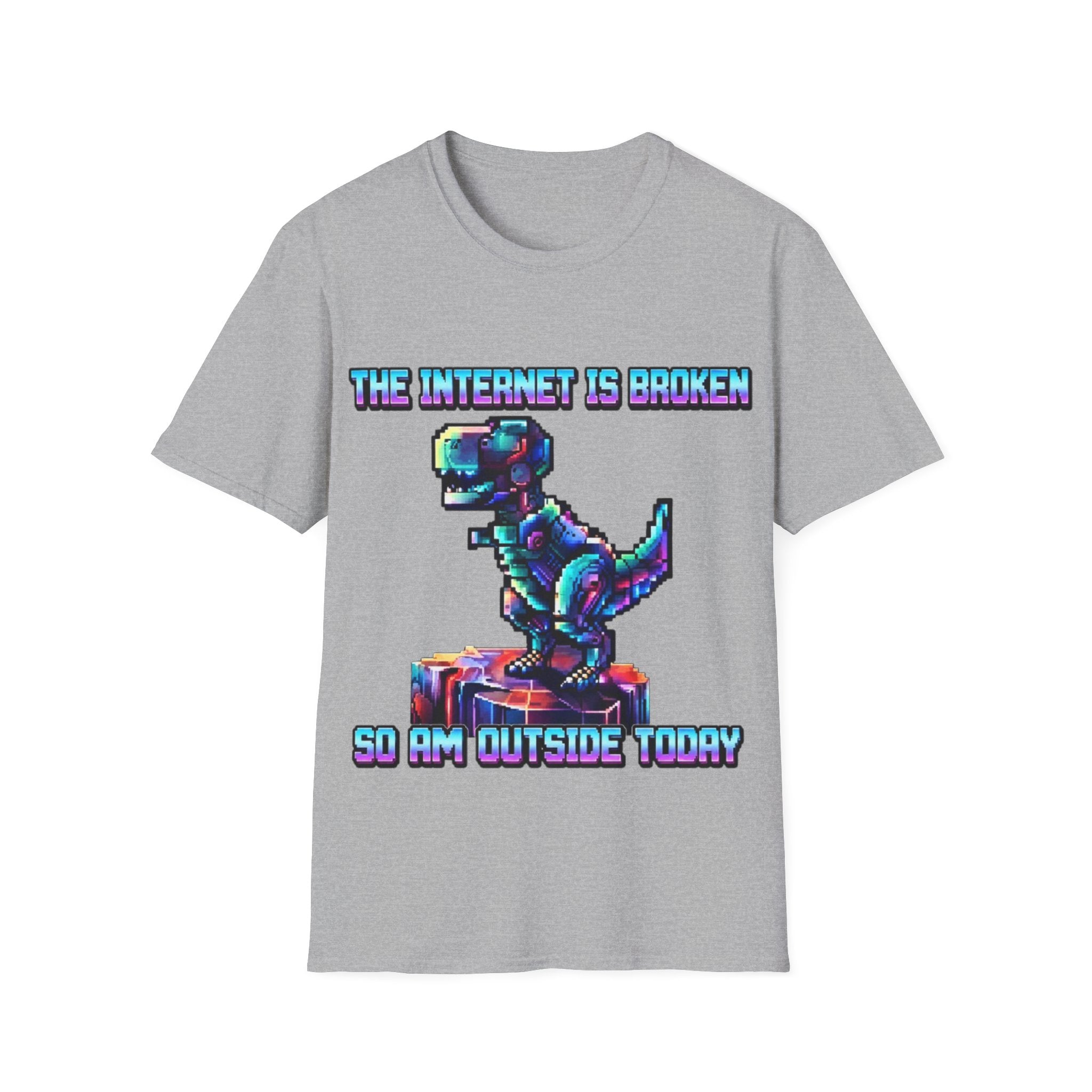 Internet Is Broke Adult  T-Shirt — Retro Pixel Dino "So Am I" Graphic Tee