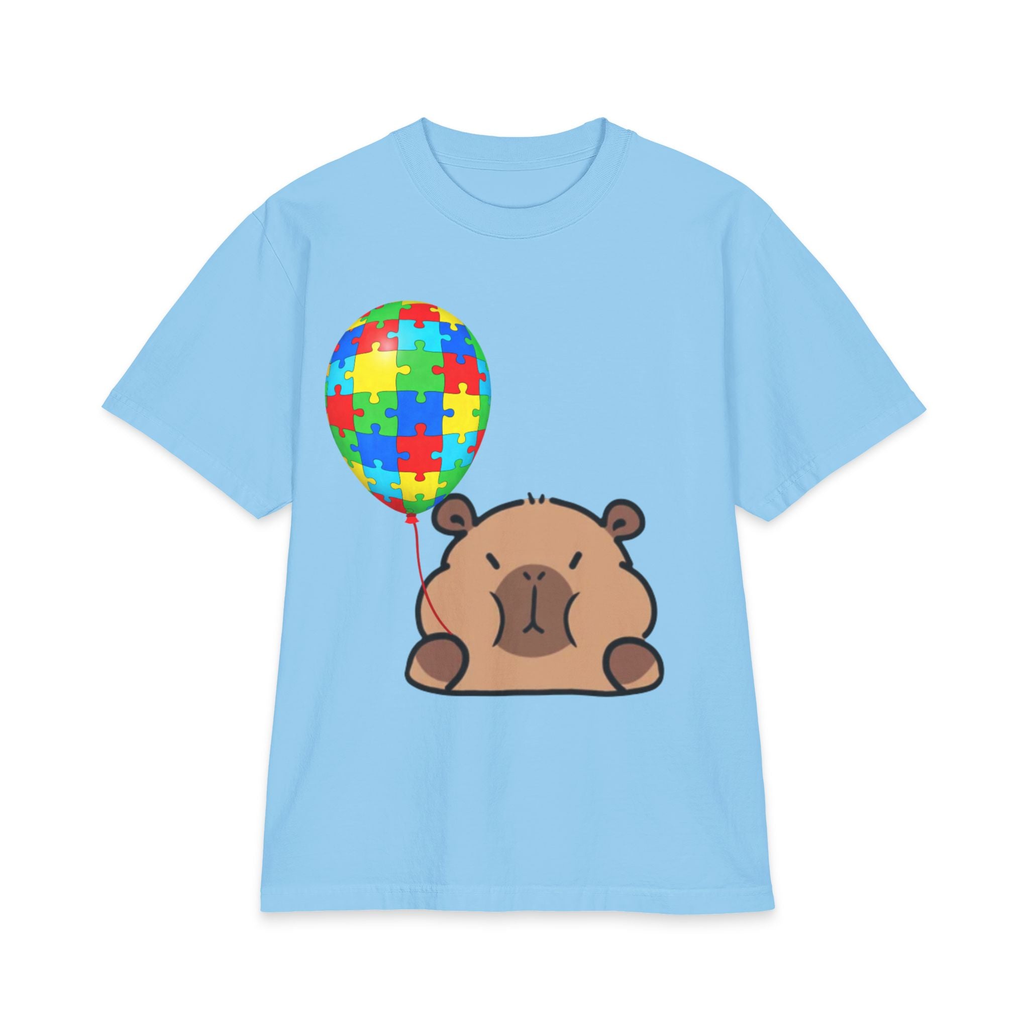 Bear with Puzzle Balloon Adult T-Shirt | Autism Awareness, Cute Cartoon Tee