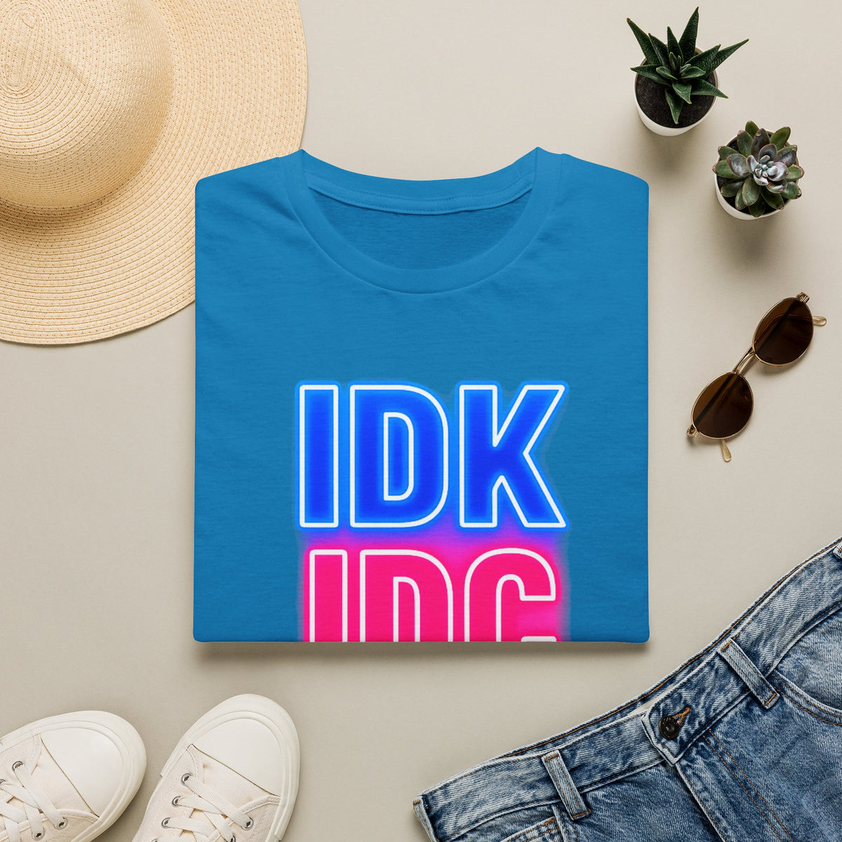 IDK IDC Dilligaf Graphic Adult T-Shirt – Neon Retro Statement Tee