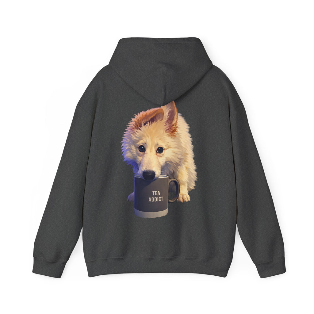 Cute Fluffy Dog With Tea Mug Adult Hoodie | Dog Illustration Sweatshirt